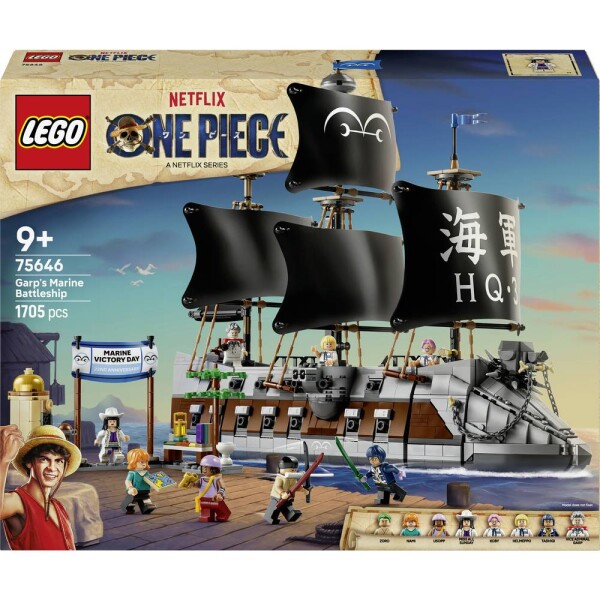 75646 LEGO® ONE PIECE Garps Marineuschiff; stavebnice s 8 minifigurami pro válečné hry; fanoušek pro virtuální realitu One PIECE; dárek pro děti od 9 let