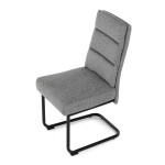 Židle jídelní, taštičkové pružiny v sedáku, madlo na opěráku, světle šedá látka, černý kov