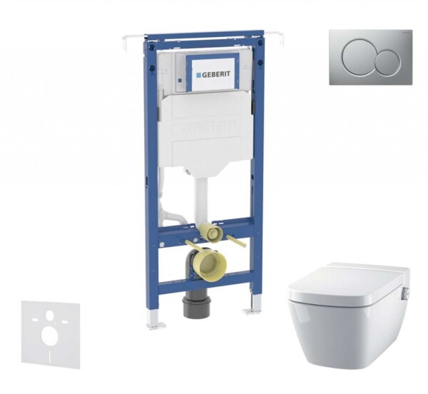 GEBERIT - Duofix Set předstěnové instalace, klozetu a sedátka Tece One, tlačítka Sigma01, Rimless, SoftClose, matný chrom SANI11CT2100