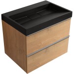 CERANO - Koupelnová skříňka Velora - dub medový, úchytka chrom + umyvadlo z lit. mramoru Vita - černá matná - 70x63x46,5 CER-8050BD84047