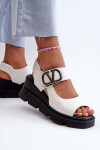 Dámské sandály na platformě a klínu z eko kůže Bílé Vinceza 58292 37