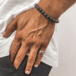 Pánský náramek Fernando Gold - 8 mm lávový kámen, Černá 19 cm