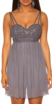 Sexy KouCla strap mini dress w. Pearls & sequins navy S