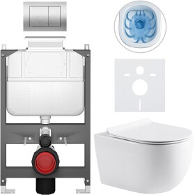 CERANO - Kompletní WC set Basic/Felci - bílá lesklá - WC tlačítko Maxio/Stříbrná - ovládání shora - předstěnová instalace - 53x37 CER-8050BD86085