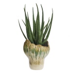 MADAM STOLTZ Kameninová váza Beige / Green / Mustard 29 cm, zelená barva, keramika