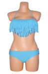 Dámské plavky dvoudílné bikiny D-RING zdobené třásněmi na podprsence a kovovými doplňky modré - Modrá - OEM M sv.Modrá