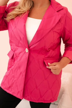Dámská bunda Plus Size prošívaná s límcem a knoflíkem růžová UNI