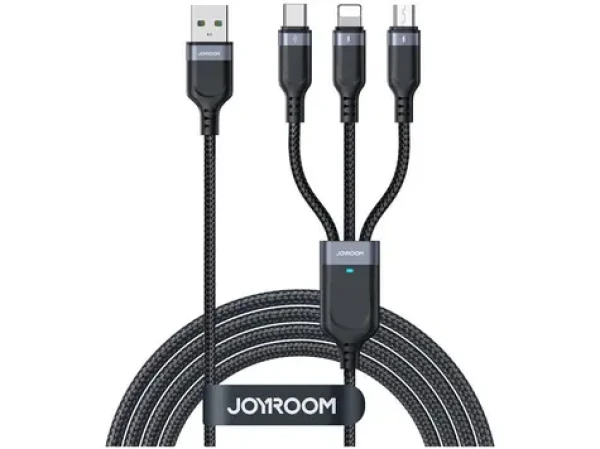 Joyroom S-1T3018A18 Nabíjecí kabel USB-A (M) - USB-C + MicroUSB + Lightning (M) 3.5A 1.2m černá (S-1T3018A18 1.2m Bl)