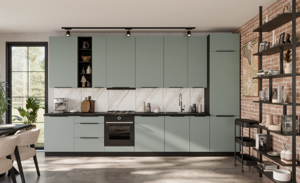 Kuchyňská linka 390 cm Aria 2 - Černá + SA Aquamarine AFM