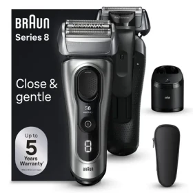 Braun Series 8 stříbrno-černá / Planžetový holicí strojek / zastřihovač / LED displej / voděodolný / 60 min provoz (8567CC)