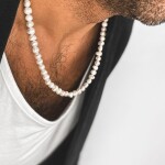 Pánský perlový náhrdelník Egizio - chirurgická ocel, Stříbrná 55 cm Bílá