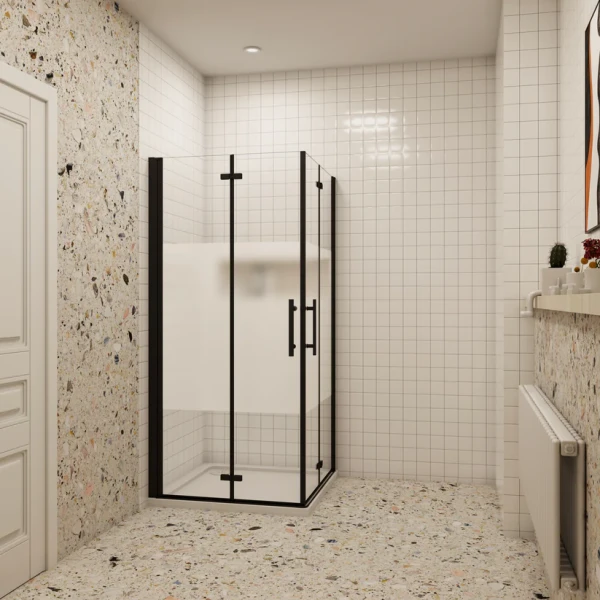 H K Sprchový kout MELODY BLACK LINE R909, 90x90 se zalamovacími dveřmi