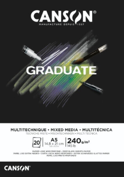 Canson Graduate Mix Media Black skicák lepený A5 20 listů 240g