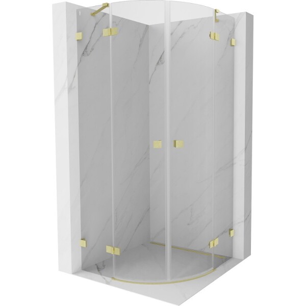 MEXEN/S - Lunar sprchový kout čtvrtkruh křídlový 90 x 90, transparent, zlato kartáčovaná 833-090L-090P-55-00
