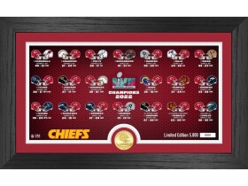 Highland Mint Obraz Kansas City Chiefs NFL Super Bowl LVII Champions Dueling Helmet Panoramic Photo Mint Frame