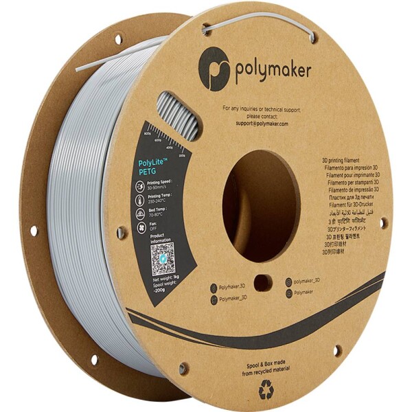 Polymaker PB01003 PolyLite vlákno pro 3D tiskárny PETG plast Žáruvzdorné, Vysoká pevnost v tahu 1.75 mm 1000 g šedá 1 ks