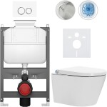 CERANO Závěsné WC s bidetem Basic/Cronus Standard - bílá lesklá - WC tlačítko Dualo/Bílá - ovládání shora - předstěnová instalace - 59,3x38,4 cm