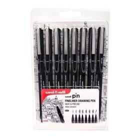 Uni-ball Uni-ball, 153544970, PIN, sada linerů a brush popisovače, černá, 8 ks
