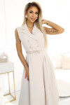 596-1 Elegantní midi košilka se zlatými knoflíky a páskem - BEACH UNI