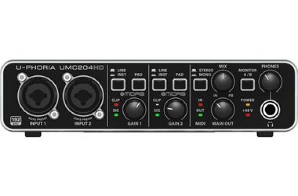 Behringer UMC204HD / Externí zvuková karta / USB / MIDI / XLR / RCA / 6.3mm (27000444)