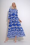 Trend Alaçatı Stili Women's Blue Robe Buttoned Patterned Tiered Flounce Woven Viscose Dress