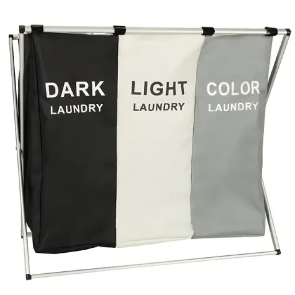KIK Tříkomorový koš na prádlo s organizérem 135 l / Oxford 600D / 65 × 36,5 × 58 cm (400841)