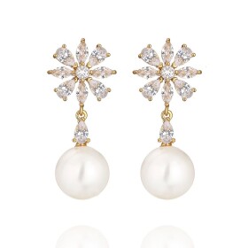Náušnice s perlou a zirkony Augustina Gold, Zlatá Bílá