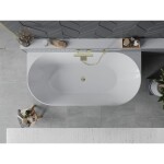 MEXEN/S - Oval Slim volně stojící vana nástěnná 170 x 80, bílá/černá, sifon a přepad zlatá 52661708075-50