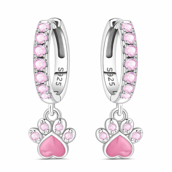 Stříbrné náušnice s přívěskem tlapky - stříbro 925/1000, Růžová