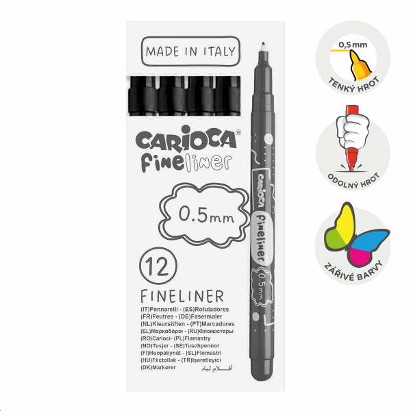 Carioca Fineliner, 0,5 mm, krabička, 12 ks, černý
