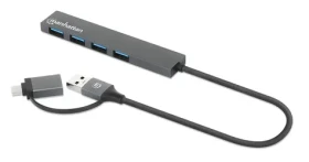 Manhattan Kombo-hub USB-C/USB-A šedá / USB hub / 4x USB-A / USB 3.2 Gen 1 / 5 Gbit/s / Bus Power (181006)