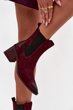 Kožené semišové dámské boty na podpatku vyhřívané Artiker 57C0048 bordó 41