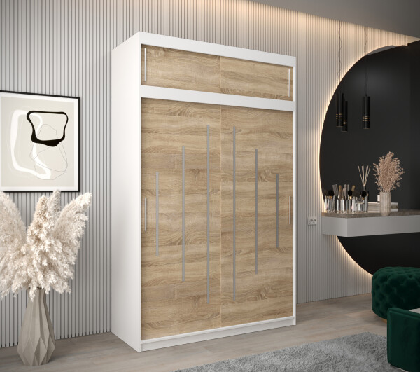 Šatní skříň Abi Y0 s nástavcem Barva korpusu: Bílá, Rozměry: 150 cm, Dveře: Dub sonoma