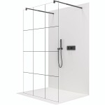 CERANO Sprchová zástěna Walk-in Onyx Duo L/P - 8 mm - kulatá vzpěra - černá matná, industriální sklo - 150x200 cm