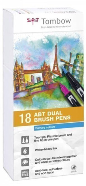 Tombow Oboustranný štětcový fix ABT - Primary colours 18 ks