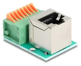Delock 90653 / Adaptér RJ45 na terminálový blok / zahnutá zásuvka RJ45 / 8pin s tlačítkem / Cat.5e (90653)