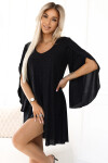 597-1 LIVIA Elegantní trapézové šaty s motýlími rukávy - černé s brokátem S/M