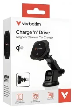 Verbatim Charge 'n' Drive CND-02 černá / Držák telefonu do auta / Qi2 / 15 W / USB-C (31861)