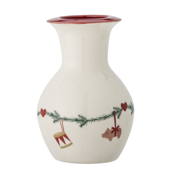 Bloomingville Kameninová váza Yule Nature 16 cm, červená barva, keramika