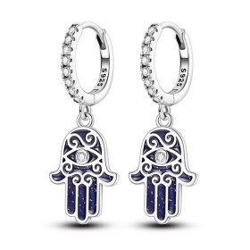 Stříbrné náušnice se symbolem Fatimy (Hamsa) - stříbro 925/1000, Modrá