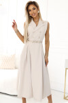 596-1 Elegantní midi košilka se zlatými knoflíky a páskem - BEACH UNI