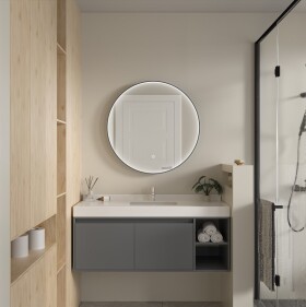 Erga Charlotte, kulaté LED zrcadlo 80cm, černý kovový rám, 1840 lm, 6500K, přední boční osvětlení, ERG-V01-204-8080-BK