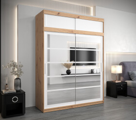 Šatní skříň Abi Ro2 s nástavcem Barva korpusu: Dub artisan, Rozměry: 150 cm, Dveře: Bílá