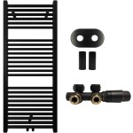 CERANO Koupelnový radiátorový set Lincoln - ústřední vytápění - středové připojení 50 mm - 366W - černá matná - 1200x500 mm