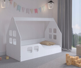 DumDekorace Dětská postel Montessori domeček 140 x 70 cm bílá levá
