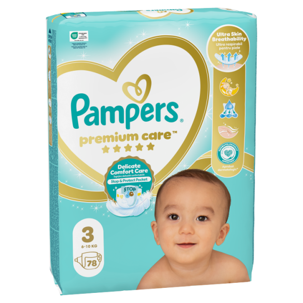 Pampers Premium Care Velikost 3, 78 Dětské Plenky, 6kg-10kg