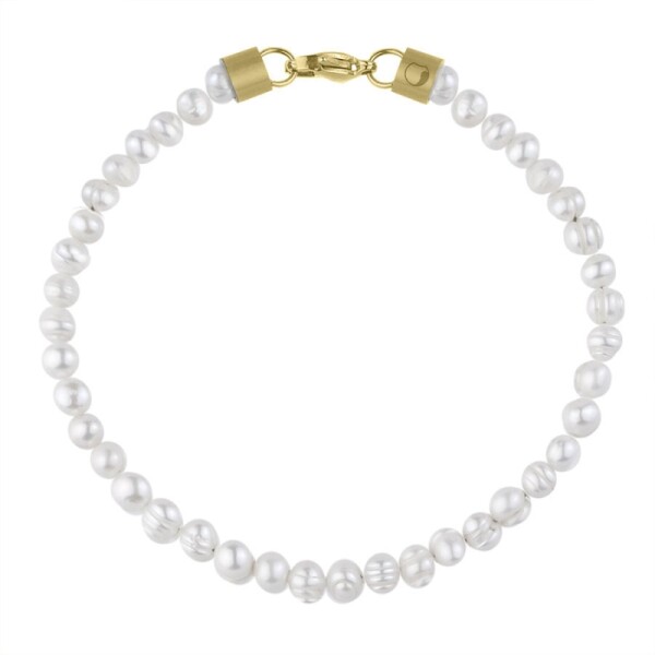 Pánský perlový náramek Giorgio Gold - 6 mm perla, chirurgická ocel, Zlatá 21 cm Bílá