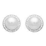 Stříbrné náušnice s 9.5-10 mm perlou a zirkony Betanie, stříbro 925/1000, Bílá