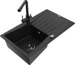 MEXEN - Cesar granitový dřez s odkapávačem včetně baterie Duero, černá 6514-77-671600-70-B