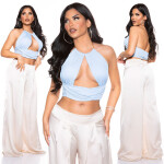 Sexy Crop Top s výřezem a řetízkovým držákem na krku babyblue Einheitsgroesse